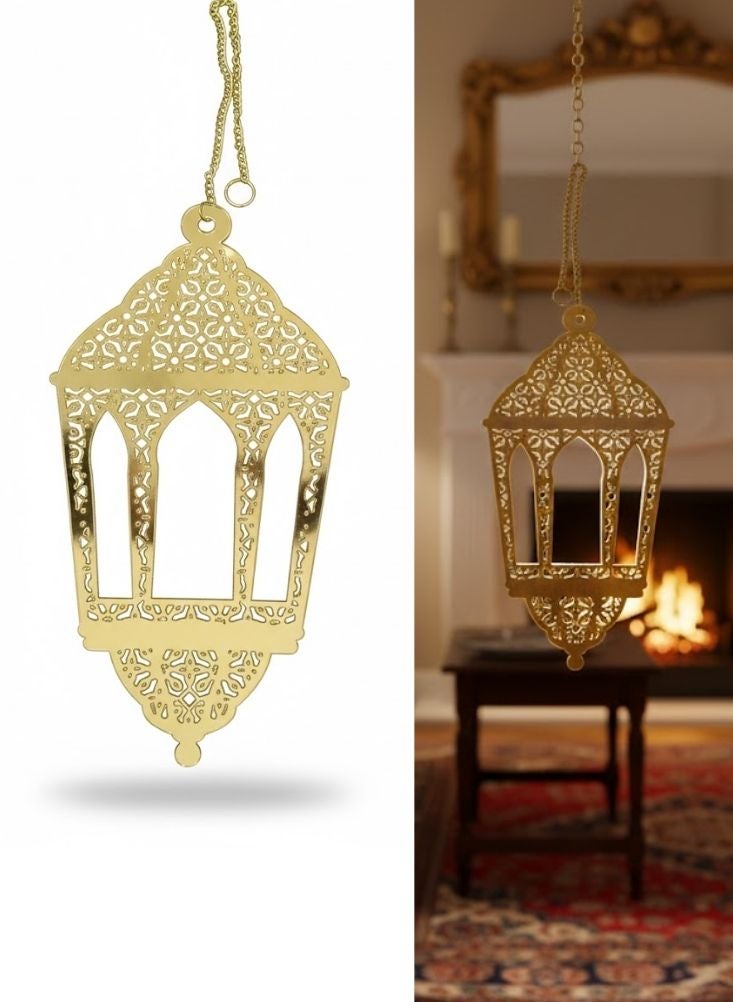 Premium Gold Hanging Ramadan Lantern Decoration with Islamic Cutwork Design Lantern Shape - Image 1